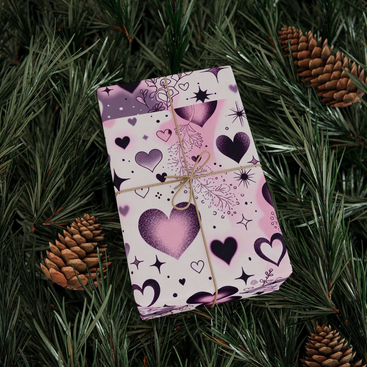 Phoenix Valentine Hearts Wrapping Paper Roll — Pink & Purple Heart Pattern Gift Wrap