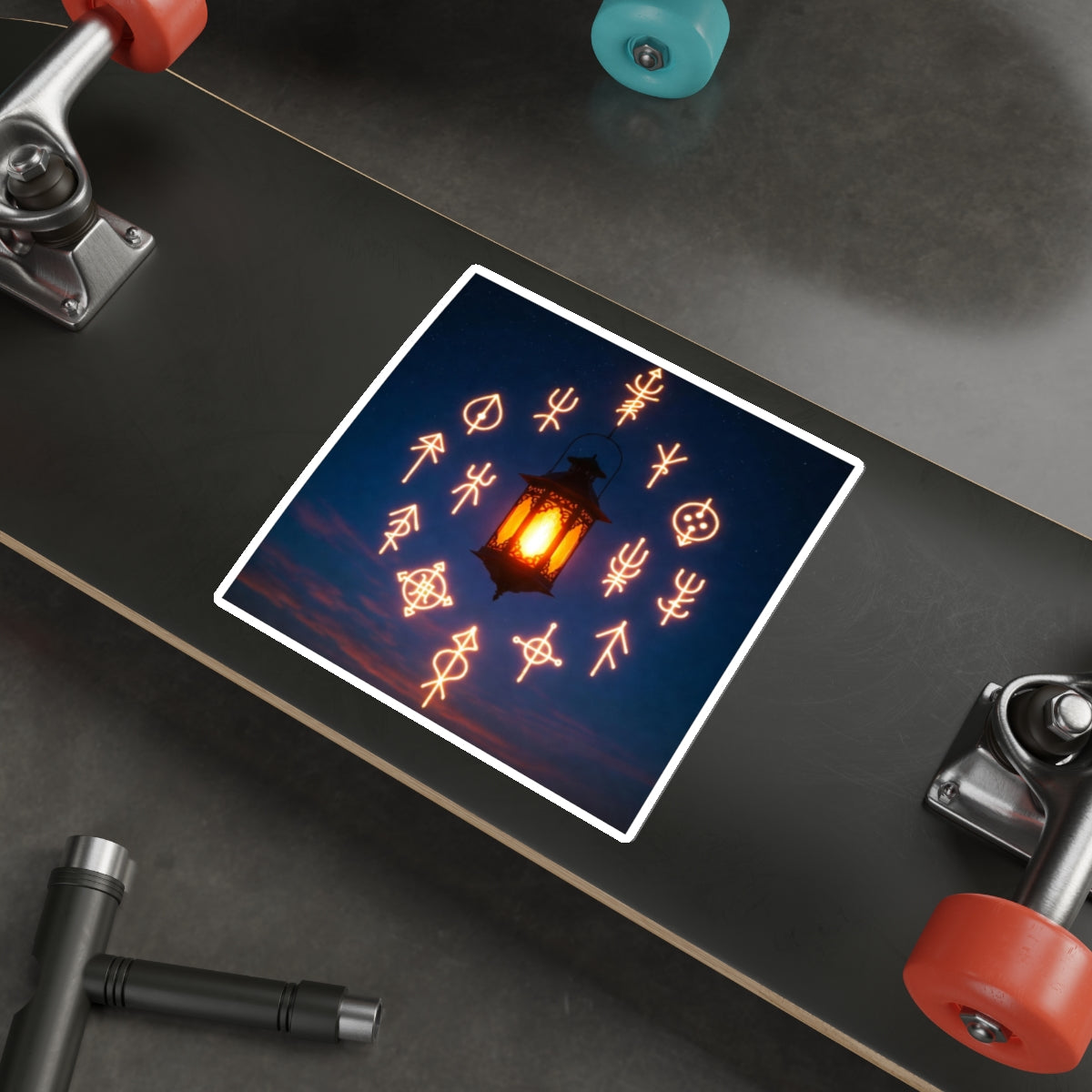 Phoenix Lantern Sigils Die-Cut Sticker — Glowing Rune Aesthetic