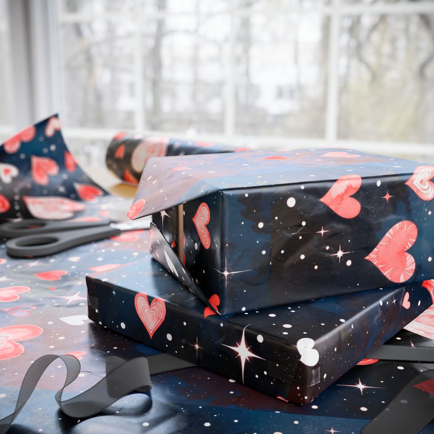 Phoenix Heart Constellation Wrapping Paper Roll — Romantic Galaxy Gift Wrap