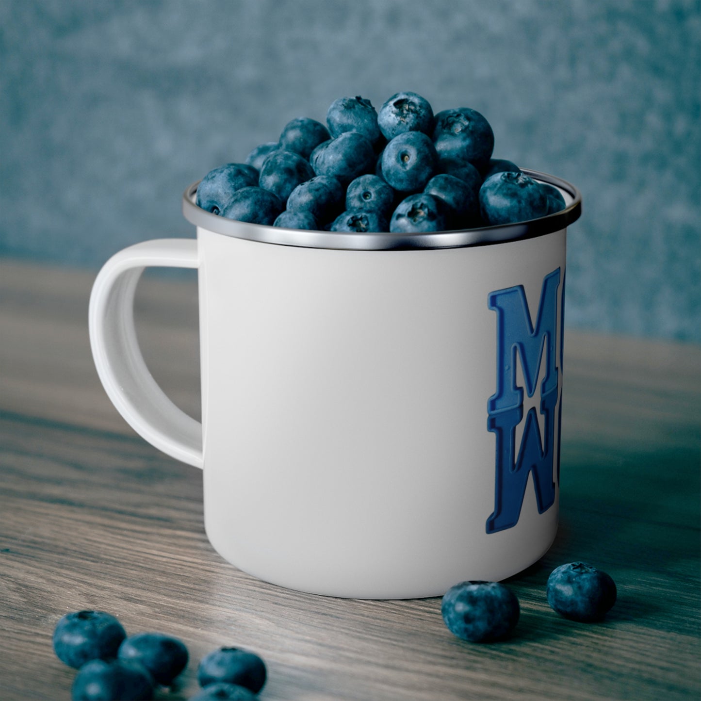 Phoenix Enamel Camping Mug — Blue 'MOM' Reflective Design | Gift for Moms, Mother's Day & Outdoor Lovers