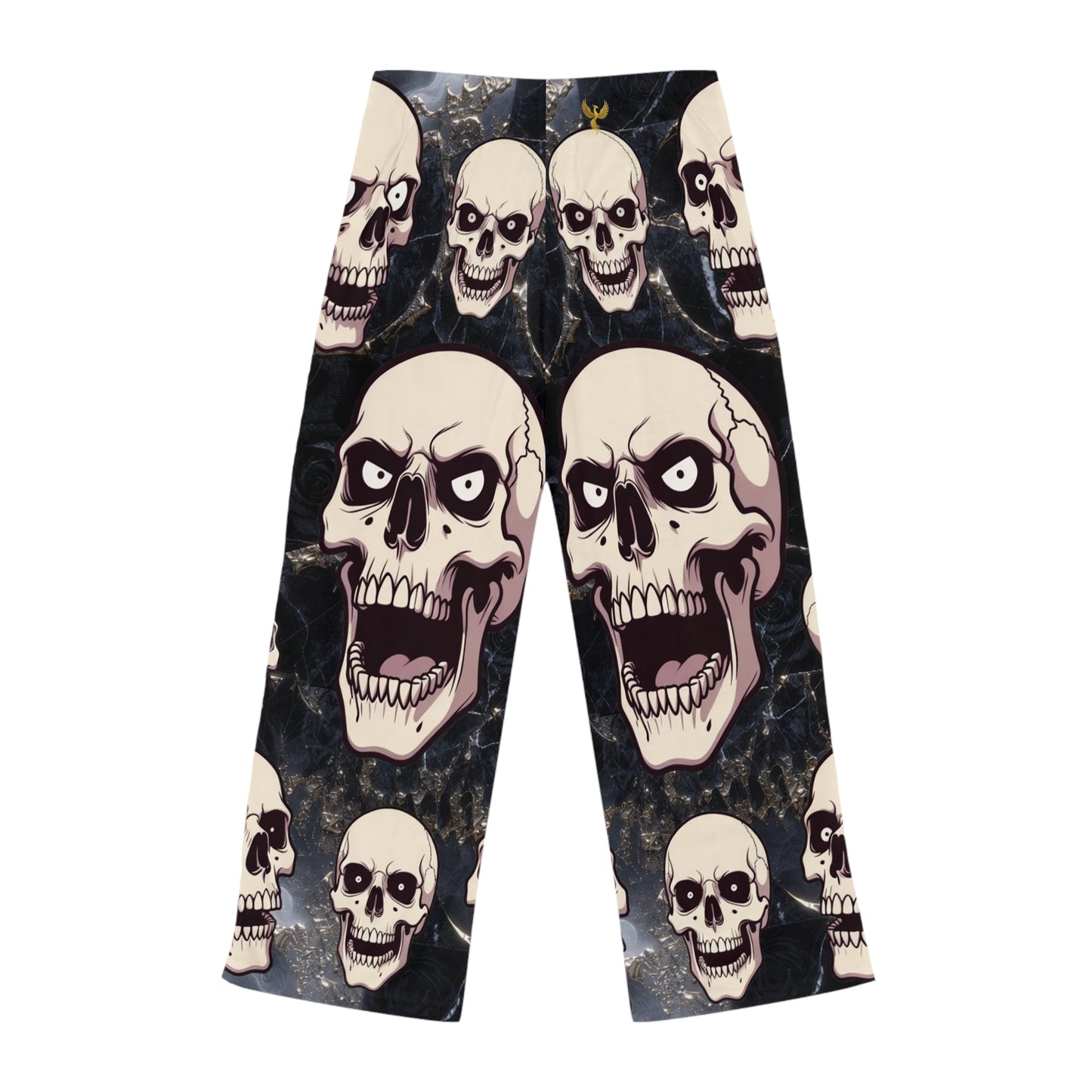 Phoenix Skull Print Pajama Pants — Gothic Women's Sleep Lounge Pants