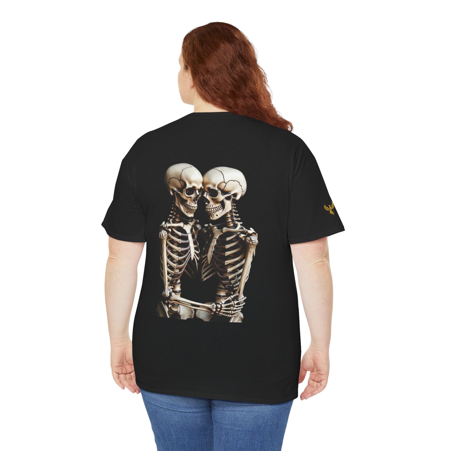 Phoenix Skeletons in Love Graphic T-Shirt – Cute Goth Couple Unisex Tee in Soft Cotton