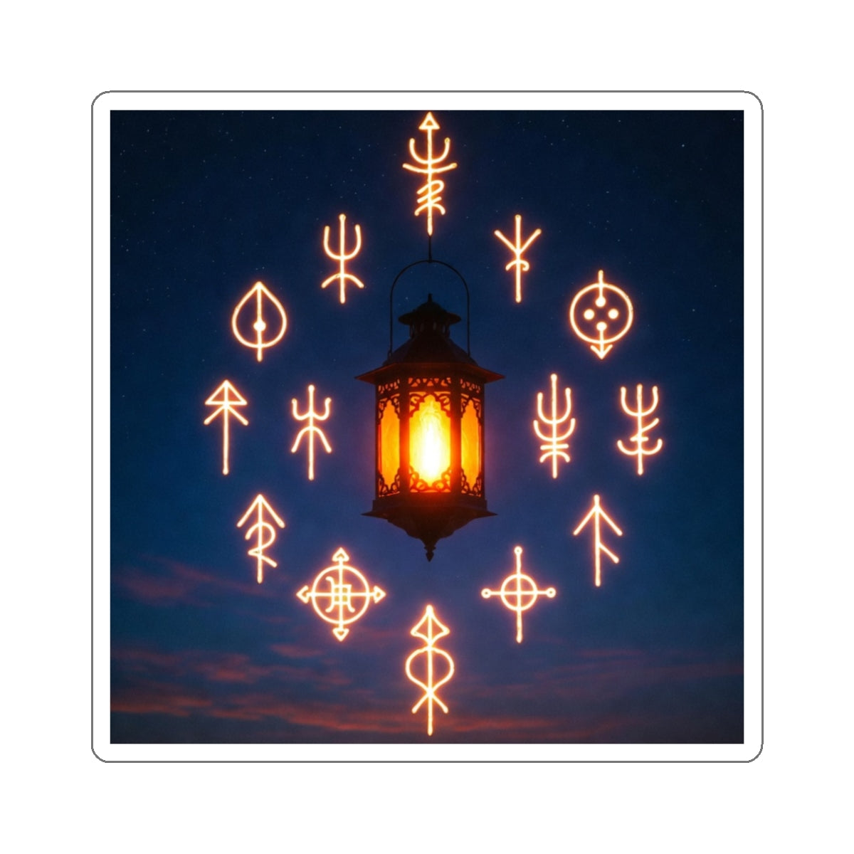 Phoenix Lantern Sigils Die-Cut Sticker — Glowing Rune Aesthetic