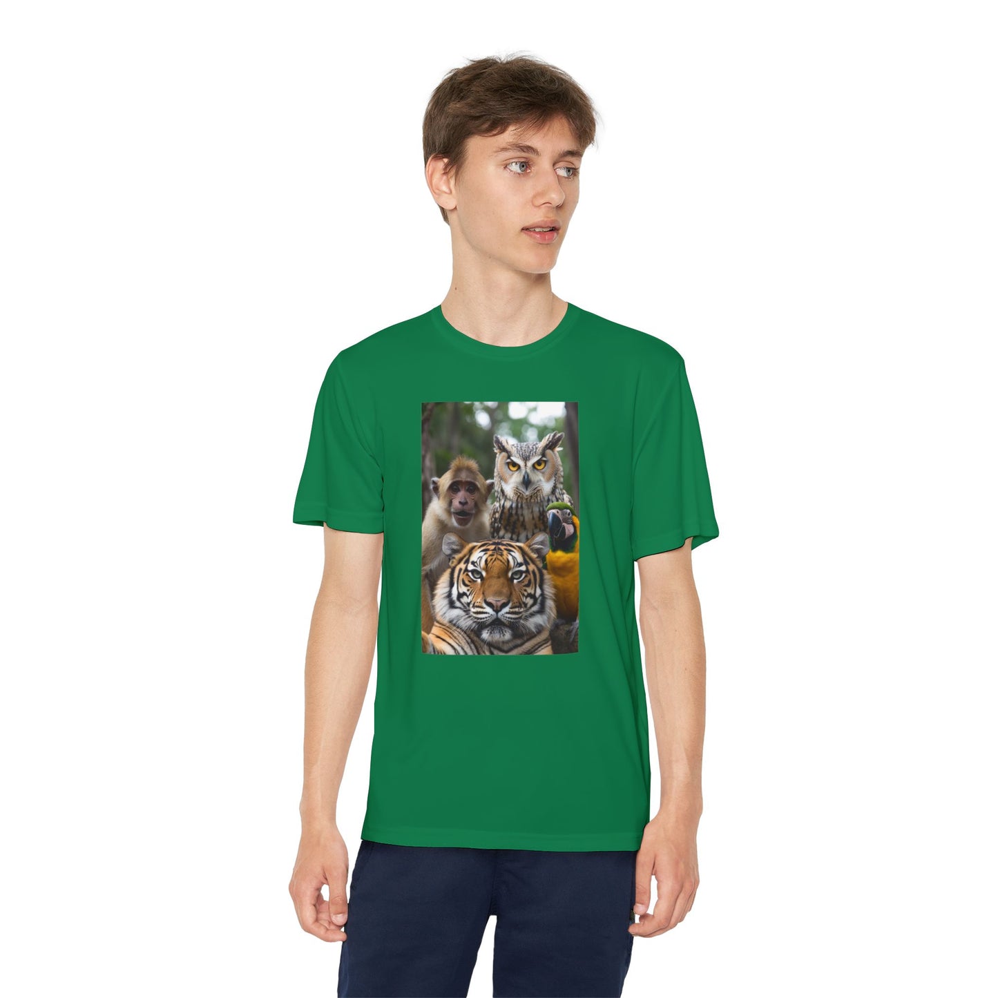 Phoenix Funny Kids Animal Pack Selfie Graphic Tee — Tiger, Owl & Monkey Youth T-Shirt
