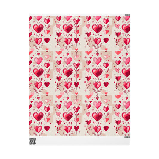 Phoenix Valentine Heart Pattern Wrapping Paper - Romantic Pink Floral Gift Wrap (Love Hearts Design)