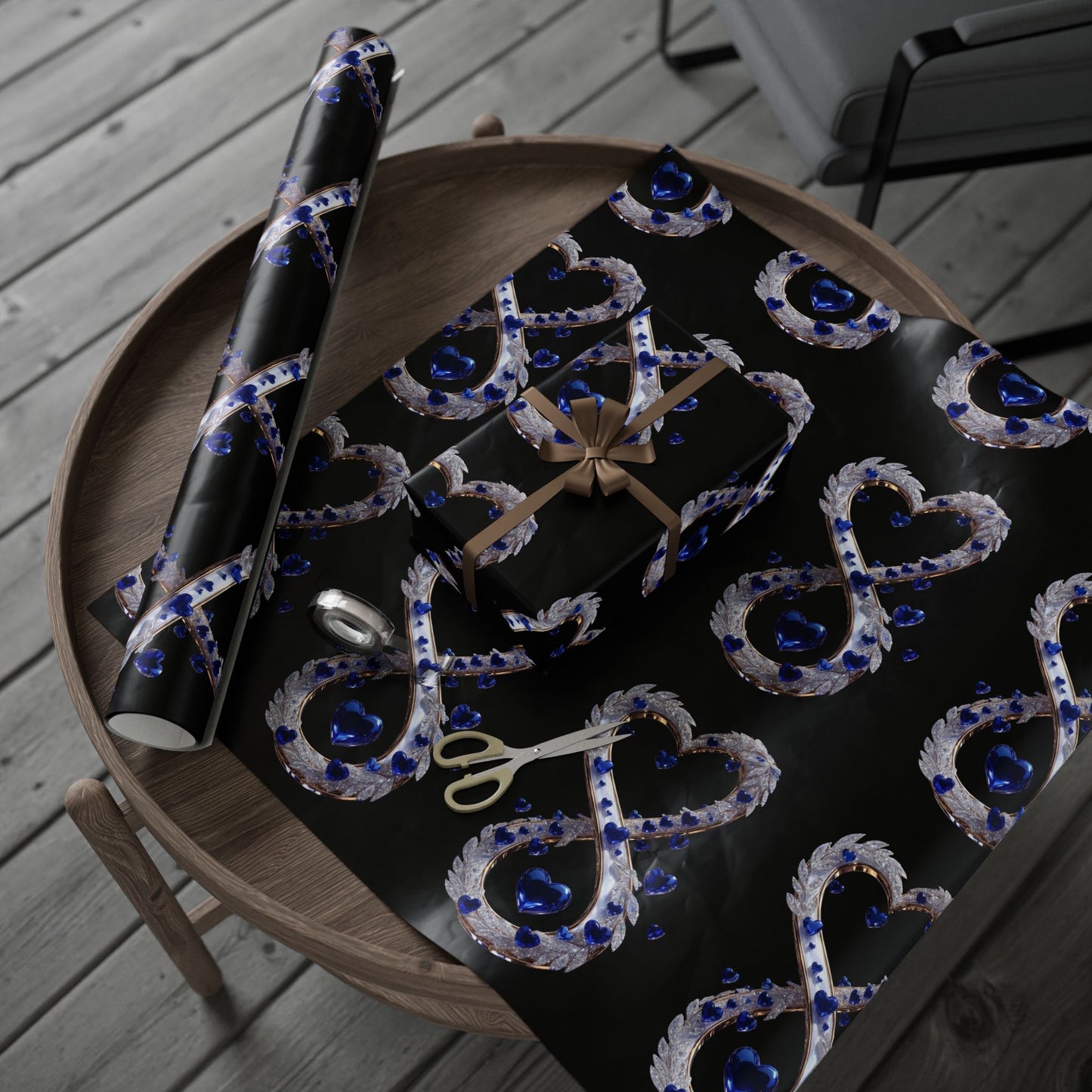 Phoenix Blue Glass Heart Wrapping Paper Roll — Elegant Romantic Gift Wrap