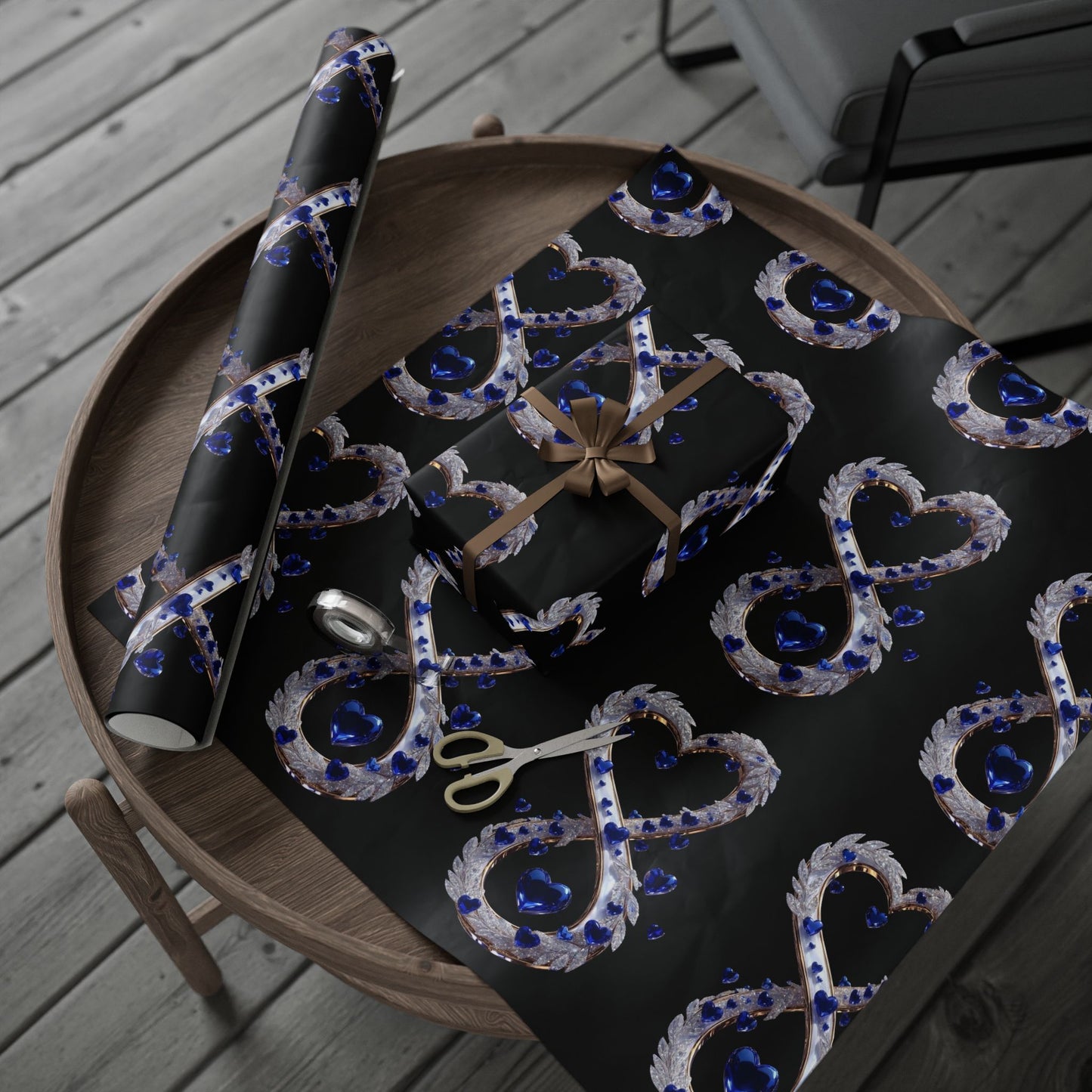 Phoenix Blue Glass Heart Wrapping Paper Roll — Elegant Romantic Gift Wrap