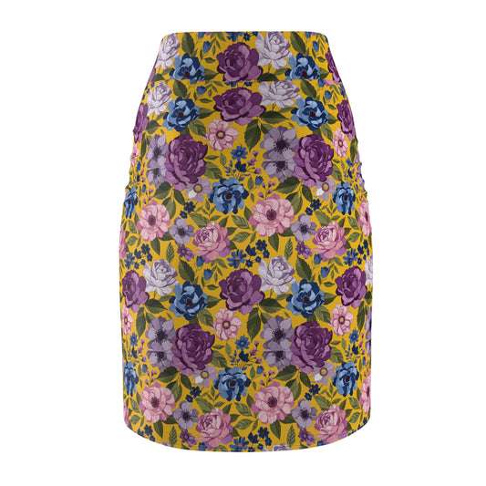 Phoenix "Golden Hour Bloom" Vintage Rose Floral Pencil Skirt