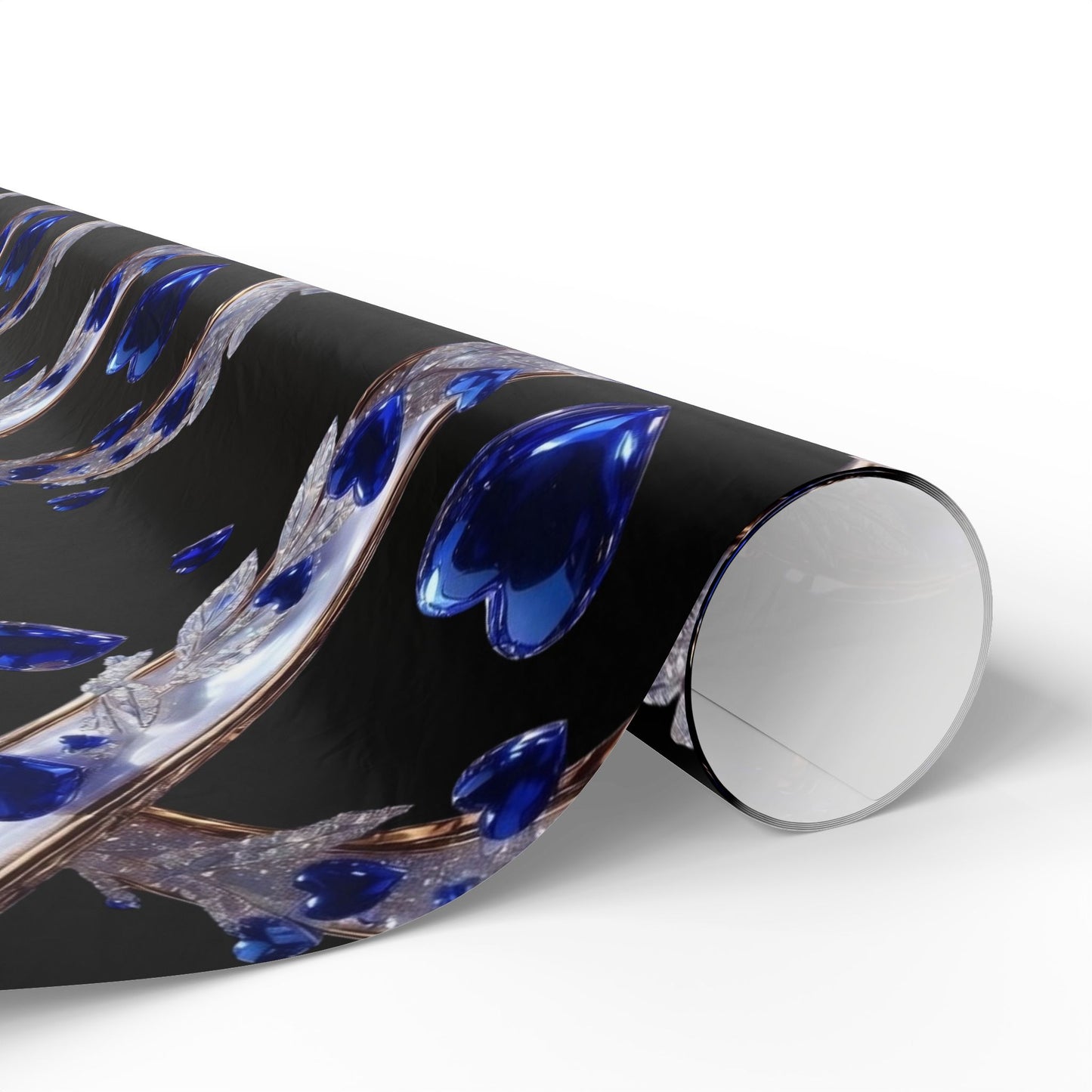 Phoenix Blue Glass Heart Wrapping Paper Roll — Elegant Romantic Gift Wrap