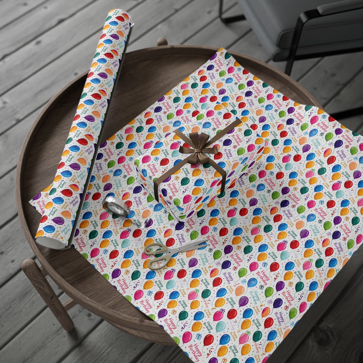 Phoenix Birthday Balloon Wrapping Paper Roll — Colorful 'Happy Birthday' Gift Wrap