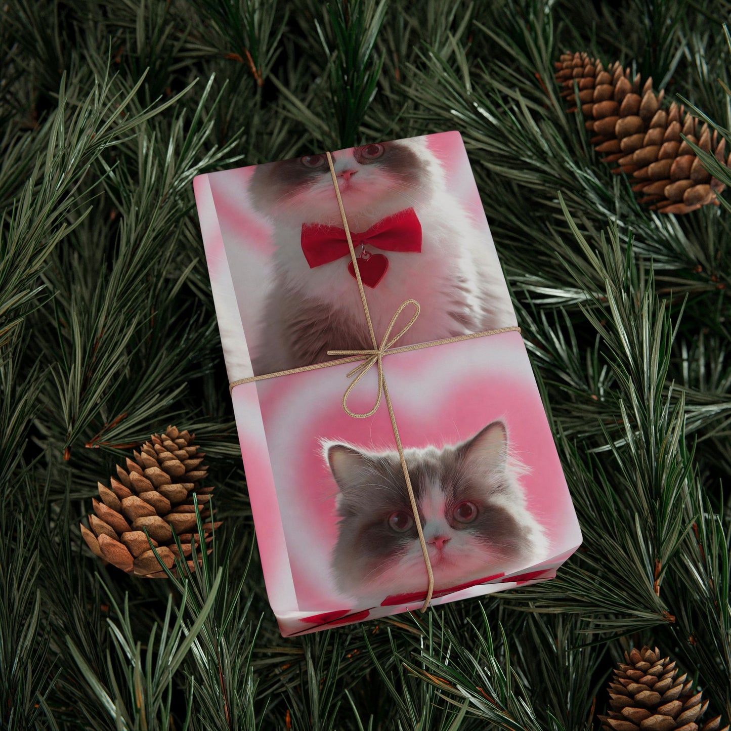 Phoenix Wrapping Paper — Cute Pink Cat Pattern Gift Wrap (Cat Face Repeat)
