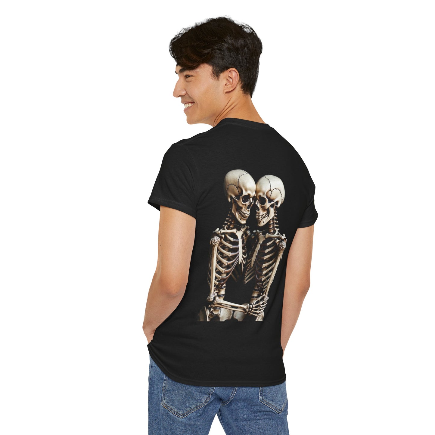 Phoenix Skeletons in Love Graphic T-Shirt – Cute Goth Couple Unisex Tee in Soft Cotton