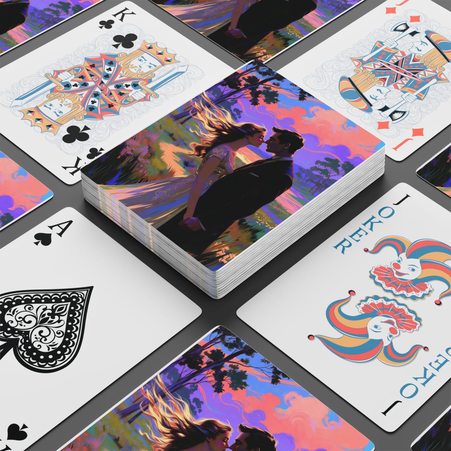 Phoenix Romantic Sunset Poker Playing Cards — Illustrated Couple Deck
