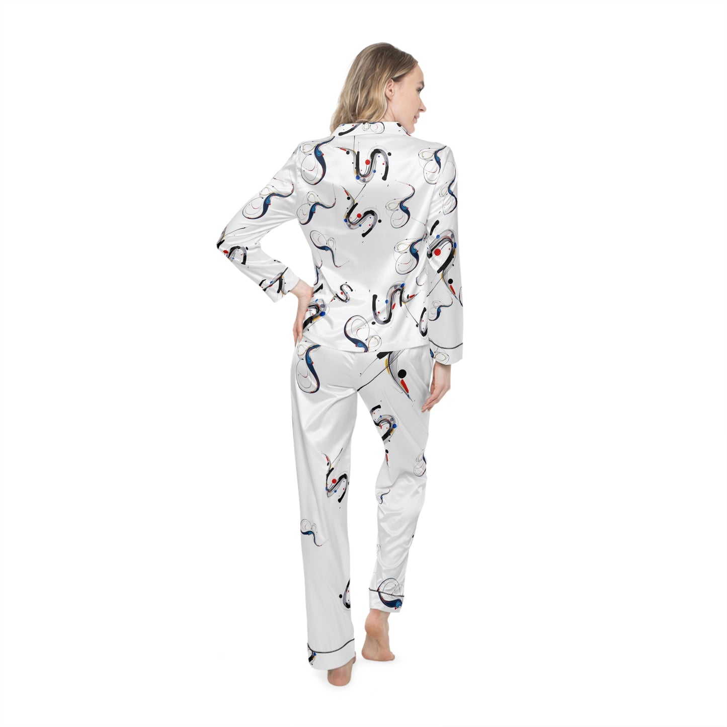 Phoenix Satin Pajama Set - Elegant White Snake Print Women’s Loungewear