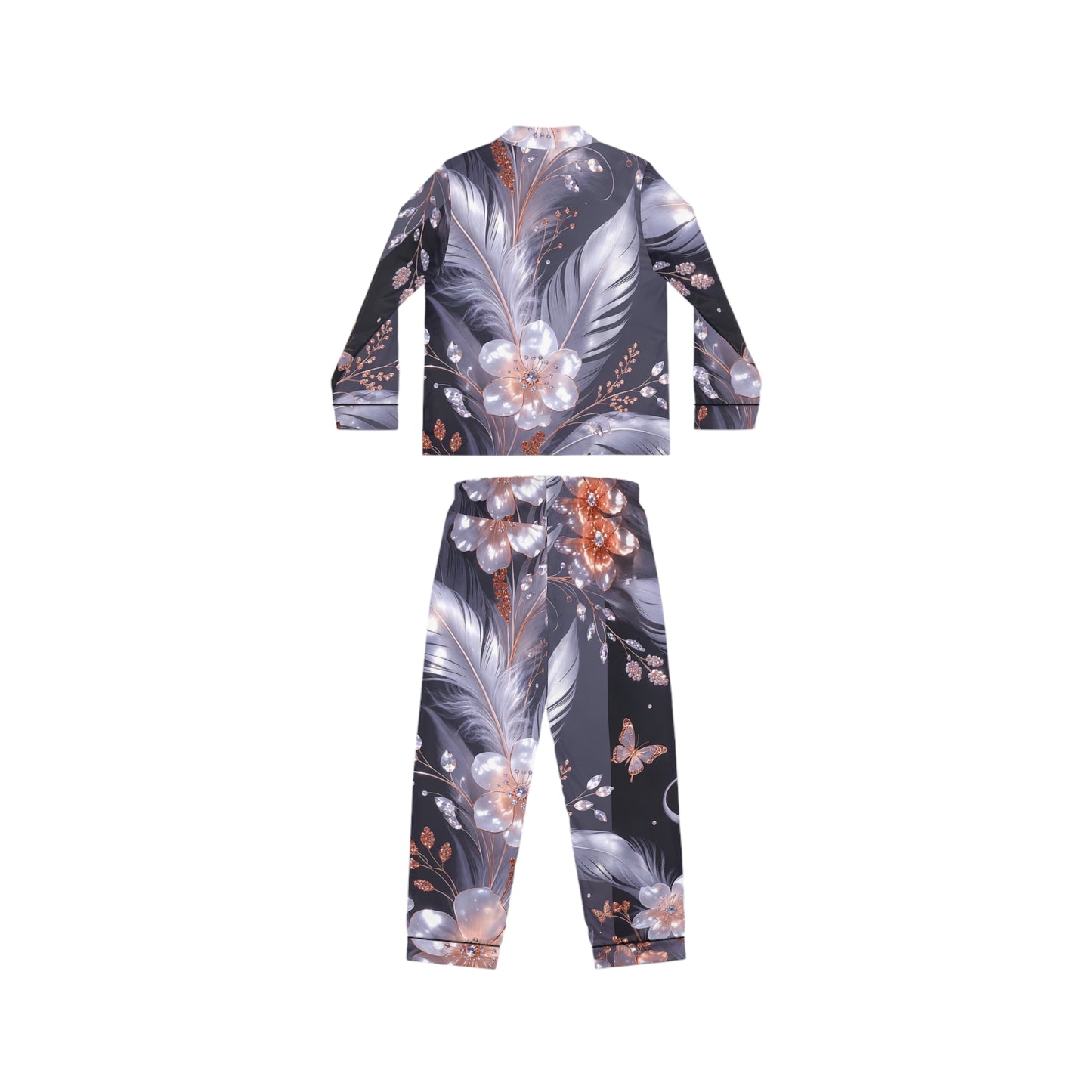 Phoenix Floral Feather Satin Pajama Set — Women's Luxury Sleepwear