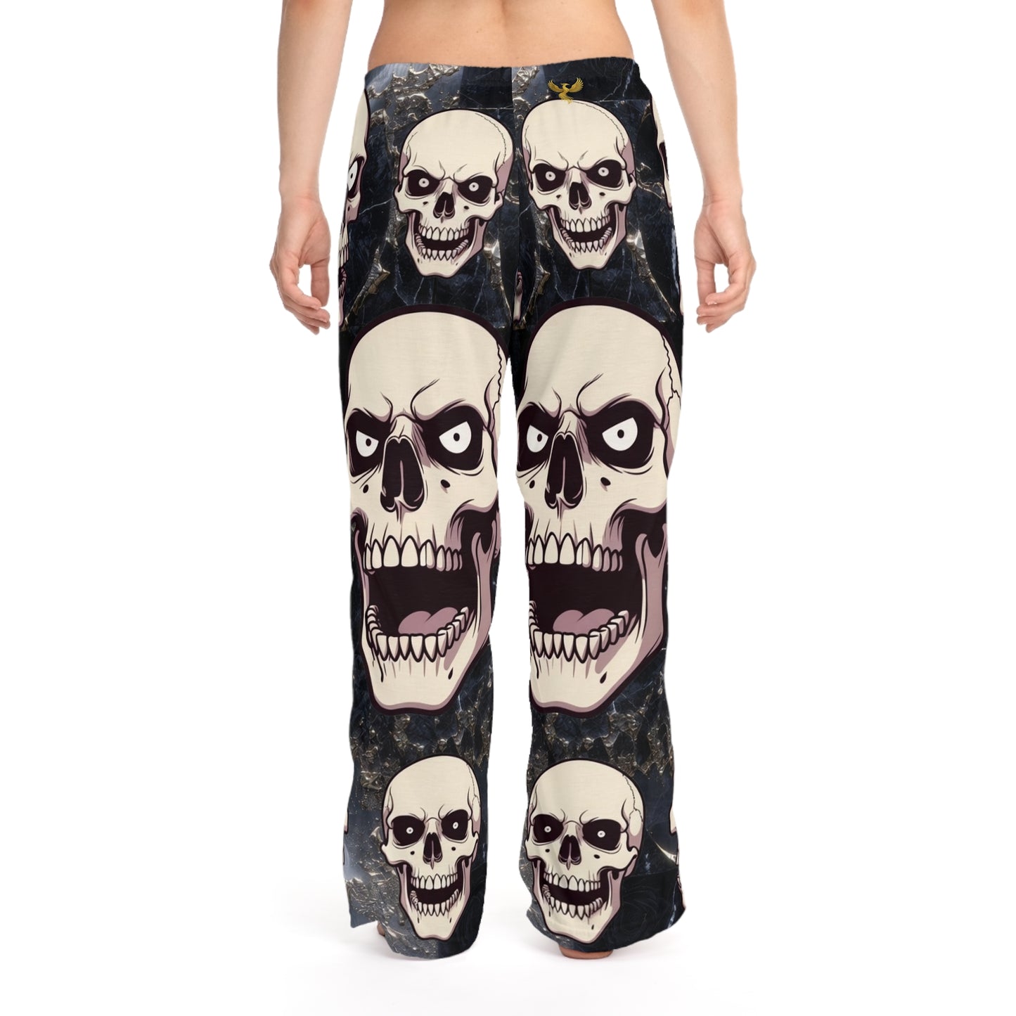 Phoenix Skull Print Pajama Pants — Gothic Women's Sleep Lounge Pants