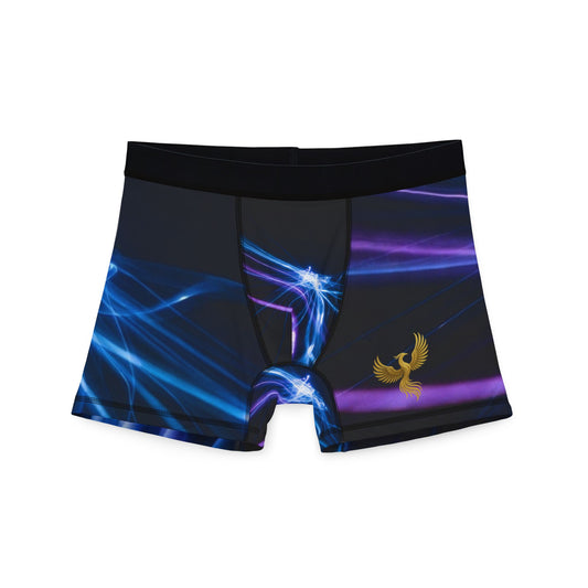 Phoenix Men's Neon Wave Boxer Briefs — Blue & Purple Light Pattern