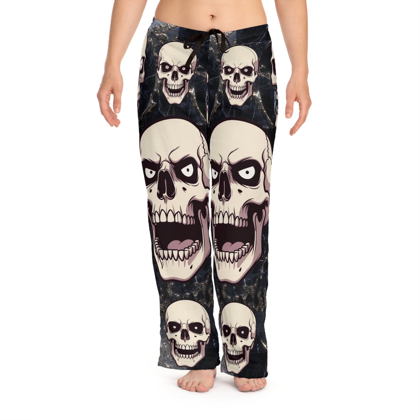 Phoenix Skull Print Pajama Pants — Gothic Women's Sleep Lounge Pants