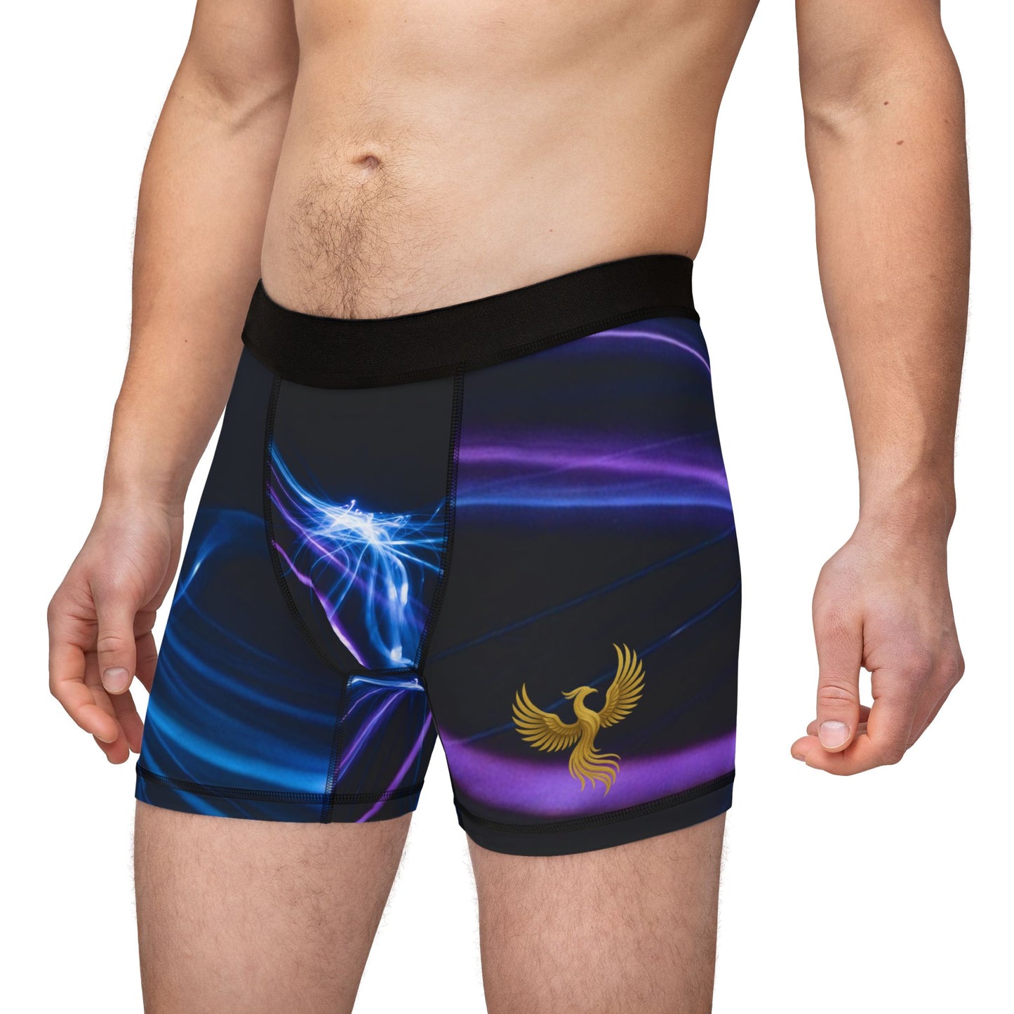 Phoenix Men's Neon Wave Boxer Briefs — Blue & Purple Light Pattern