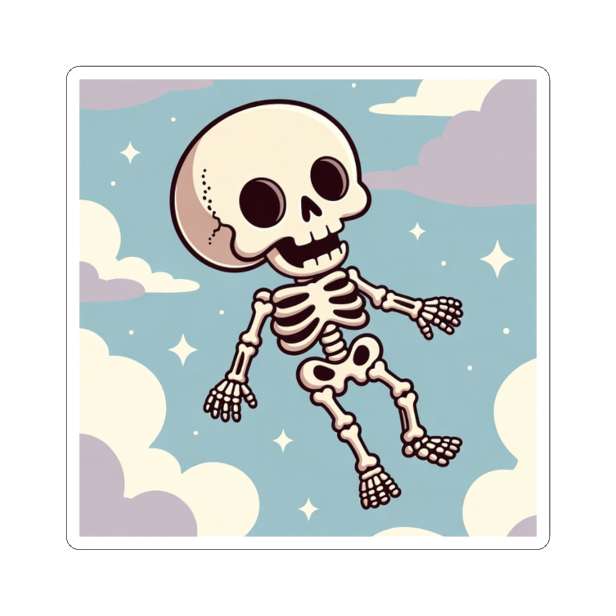 Phoenix Cute Floating Skeleton Sticker — Pastel Cloud Gothic Skull Decal