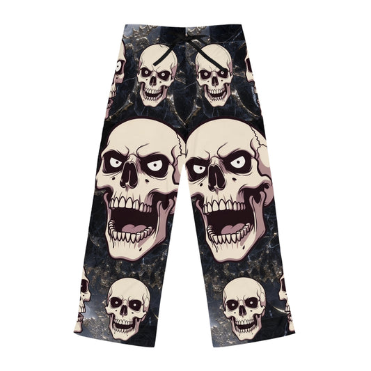Phoenix Skull Print Pajama Pants — Gothic Women's Sleep Lounge Pants
