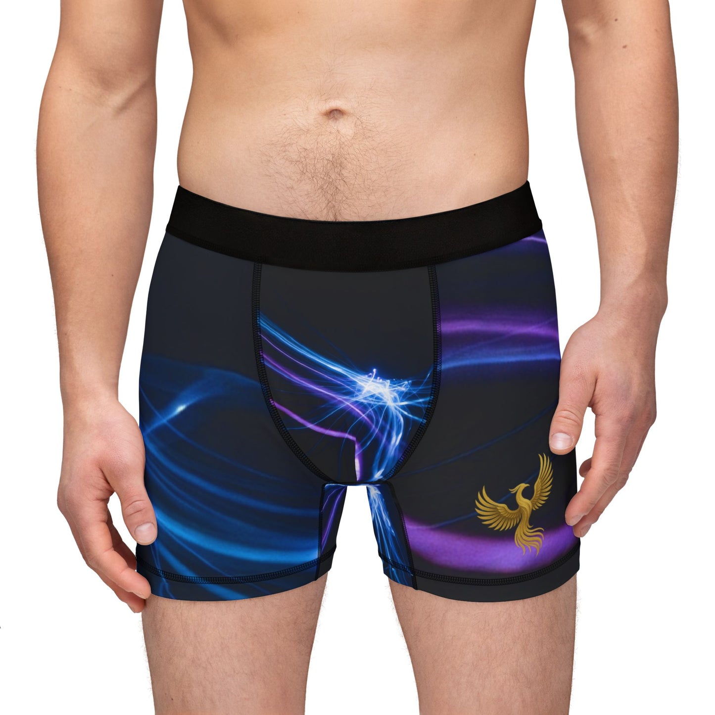 Phoenix Men's Neon Wave Boxer Briefs — Blue & Purple Light Pattern