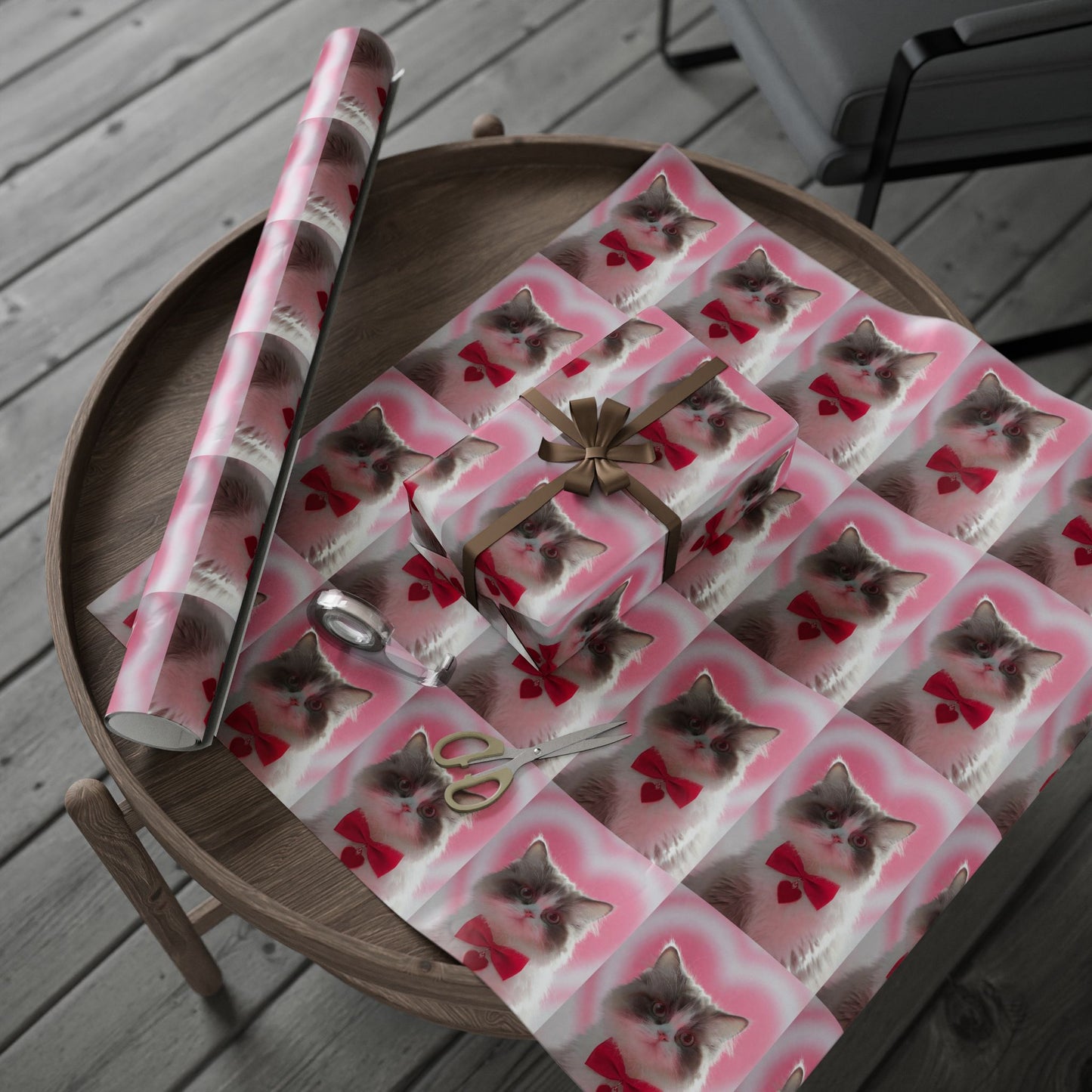 Phoenix Wrapping Paper — Cute Pink Cat Pattern Gift Wrap (Cat Face Repeat)