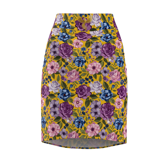 Phoenix "Golden Hour Bloom" Vintage Rose Floral Pencil Skirt