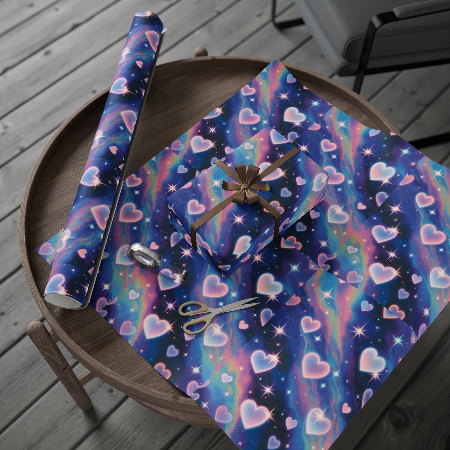Phoenix Holographic Hearts Wrapping Paper — Iridescent Rainbow Gift Wrap Roll