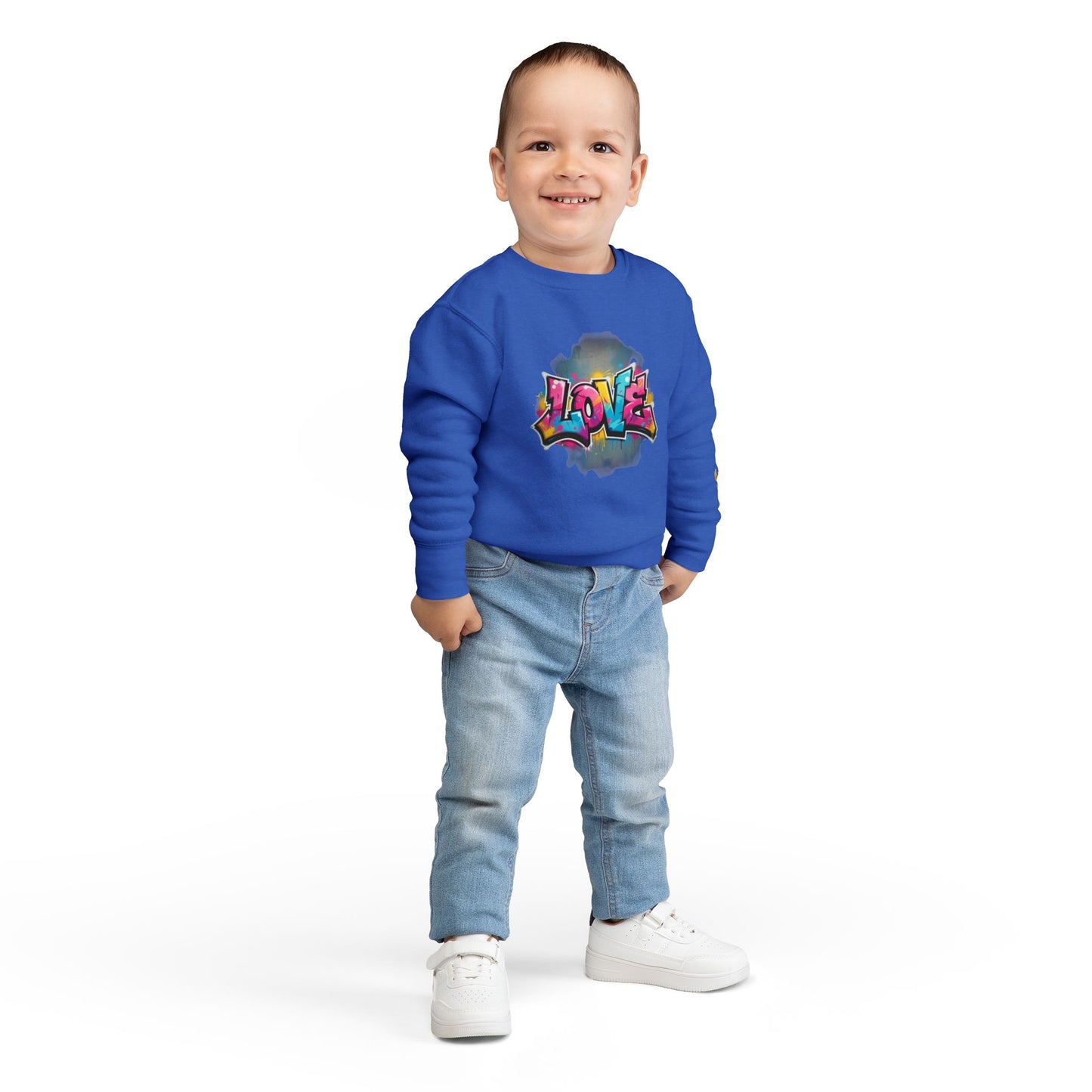 Phoenix Toddler Sweatshirt - Colorful Graffiti "LOVE" Crewneck for Kids