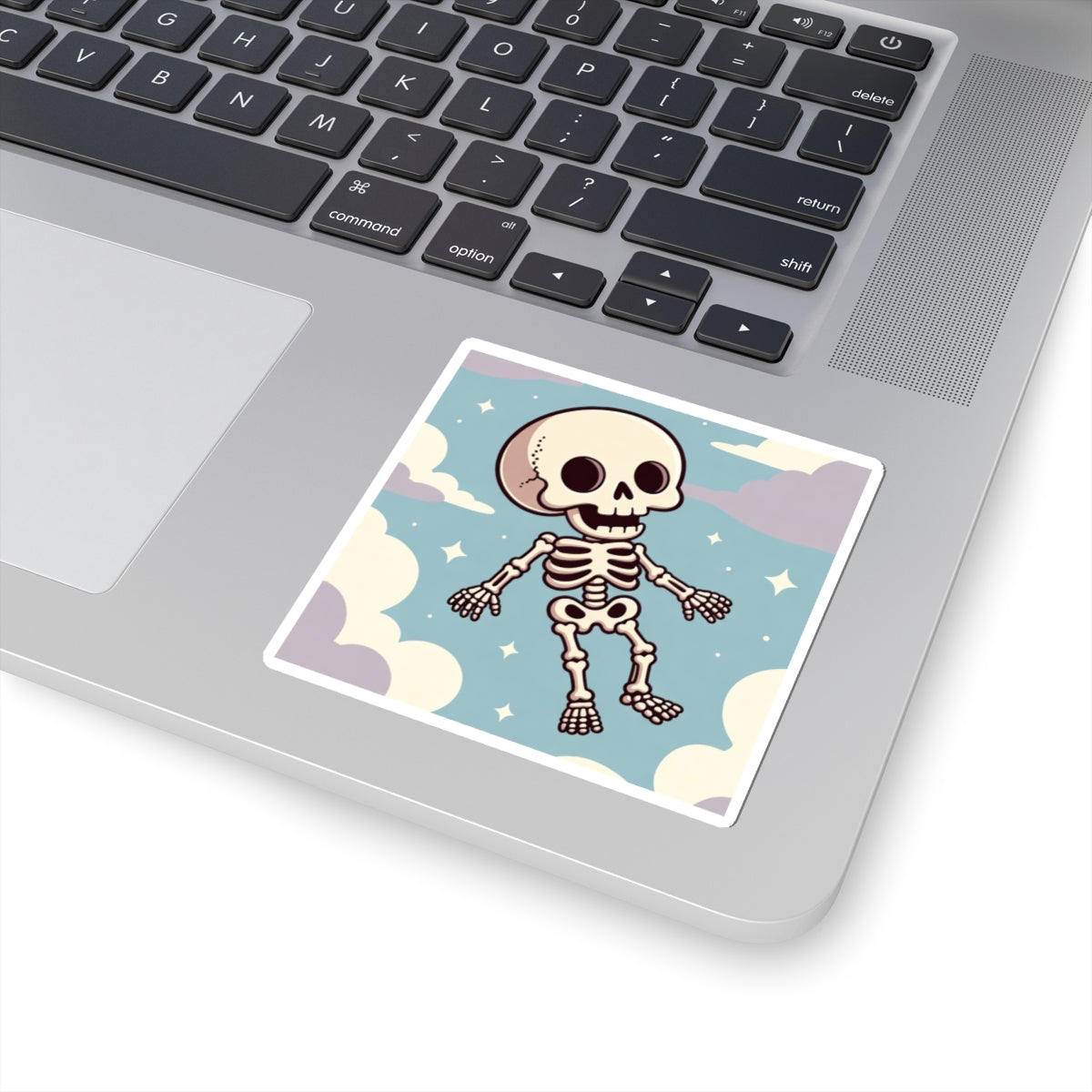 Phoenix Cute Floating Skeleton Sticker — Pastel Cloud Gothic Skull Decal