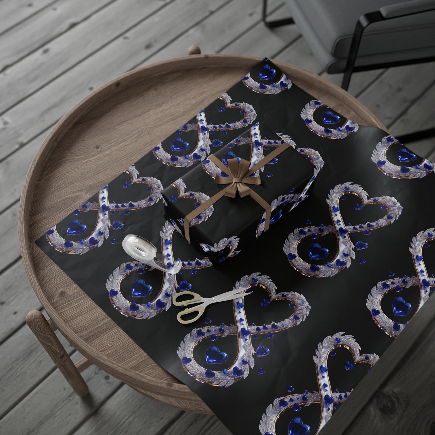 Phoenix Blue Glass Heart Wrapping Paper Roll — Elegant Romantic Gift Wrap