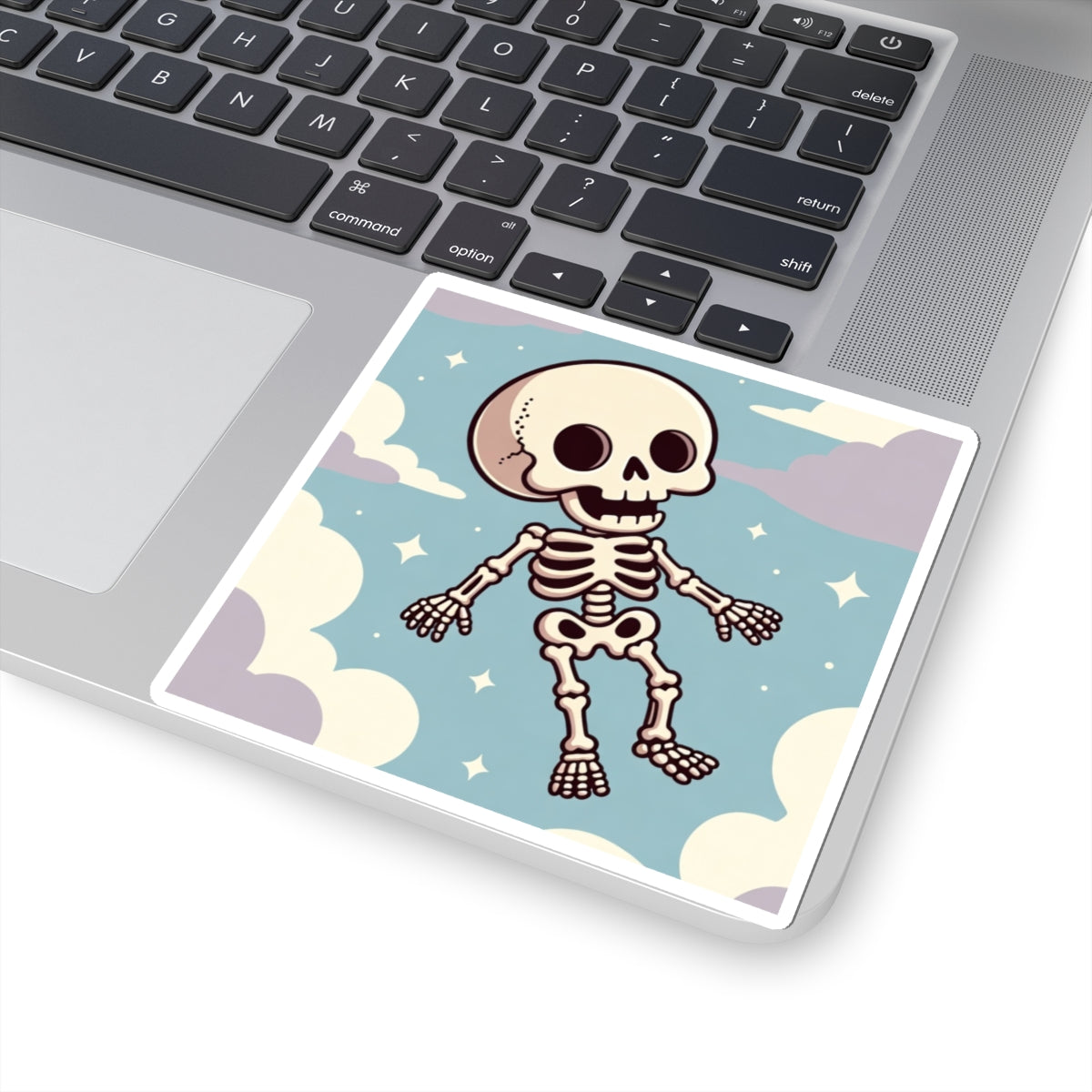 Phoenix Cute Floating Skeleton Sticker — Pastel Cloud Gothic Skull Decal