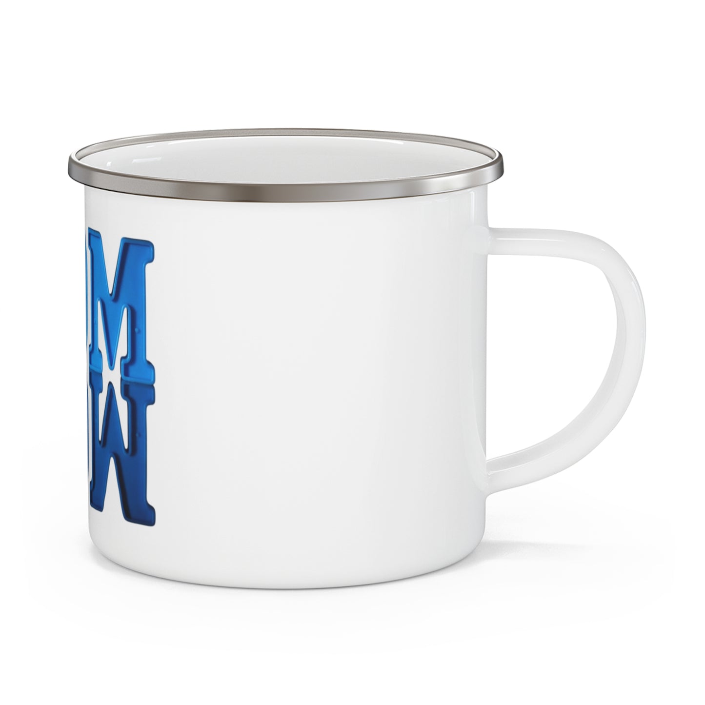 Phoenix Enamel Camping Mug — Blue 'MOM' Reflective Design | Gift for Moms, Mother's Day & Outdoor Lovers