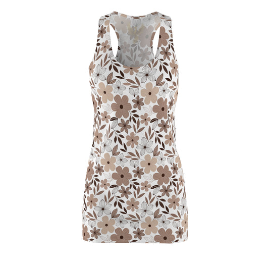 Phoenix "The Vintage Mocha Blossom Dress" Racerback Dress — Beige Retro Flower