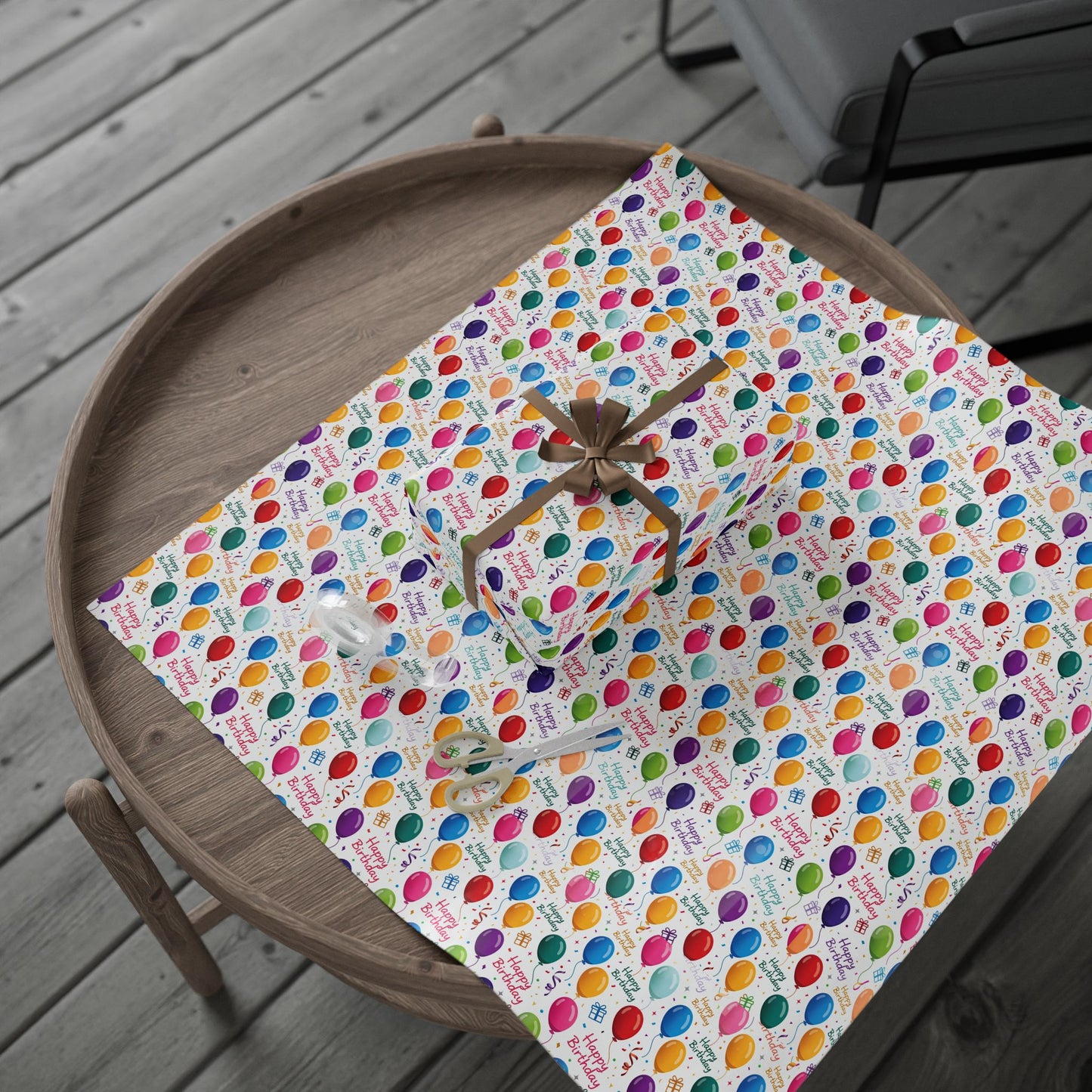 Phoenix Birthday Balloon Wrapping Paper Roll — Colorful 'Happy Birthday' Gift Wrap