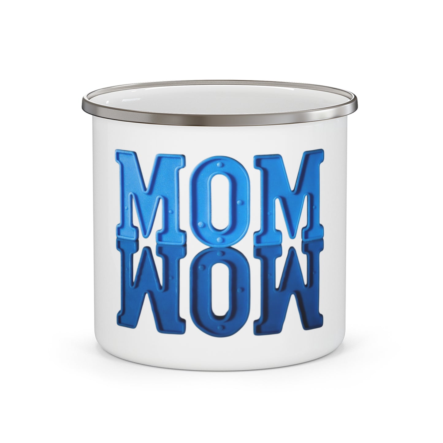 Phoenix Enamel Camping Mug — Blue 'MOM' Reflective Design | Gift for Moms, Mother's Day & Outdoor Lovers
