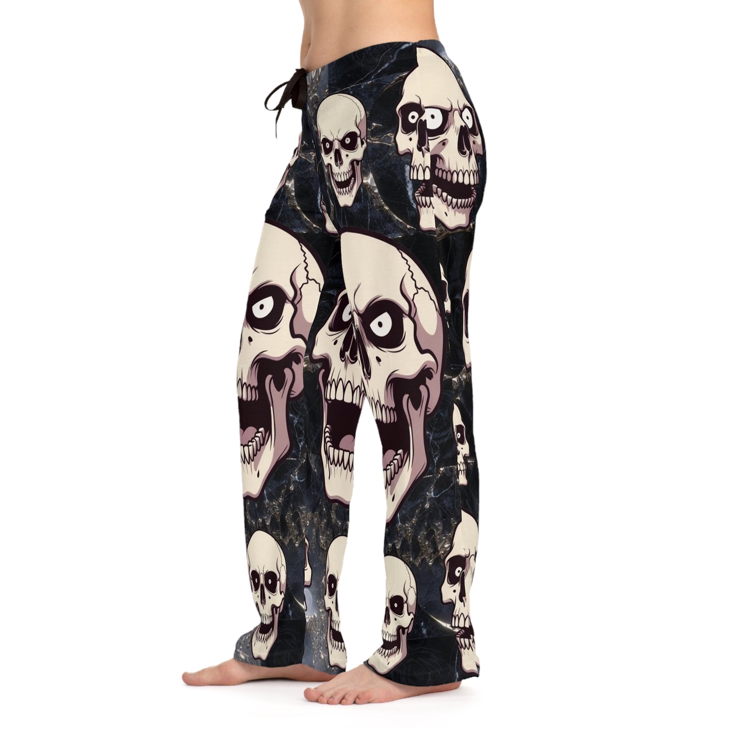 Phoenix Skull Print Pajama Pants — Gothic Women's Sleep Lounge Pants