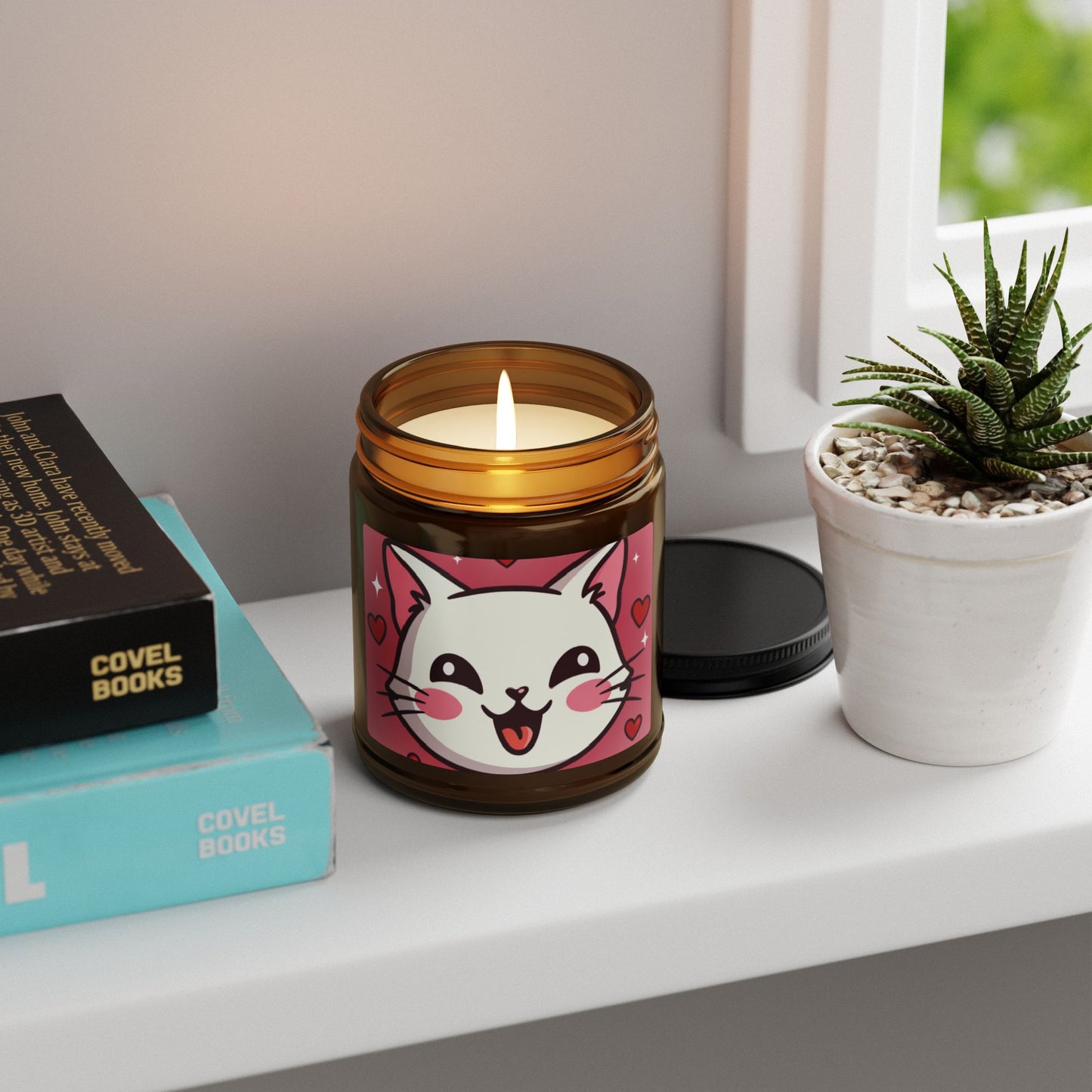 Phoenix Kawaii Cat Scented Soy Candle — Amber Jar