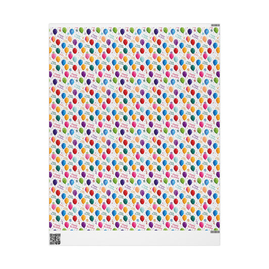 Phoenix Birthday Balloon Wrapping Paper Roll — Colorful 'Happy Birthday' Gift Wrap