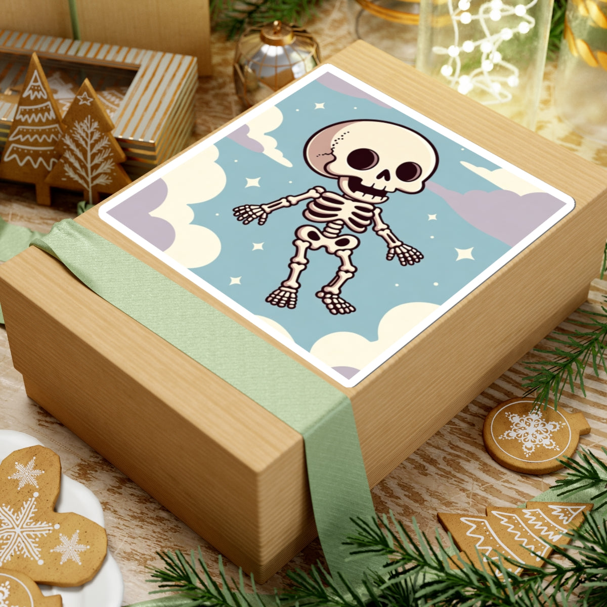 Phoenix Cute Floating Skeleton Sticker — Pastel Cloud Gothic Skull Decal