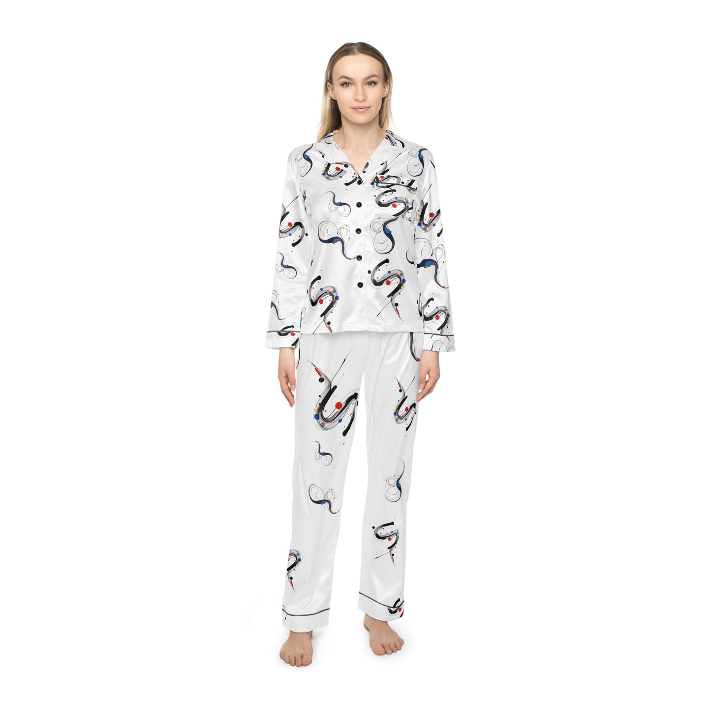 Phoenix Satin Pajama Set - Elegant White Snake Print Women’s Loungewear