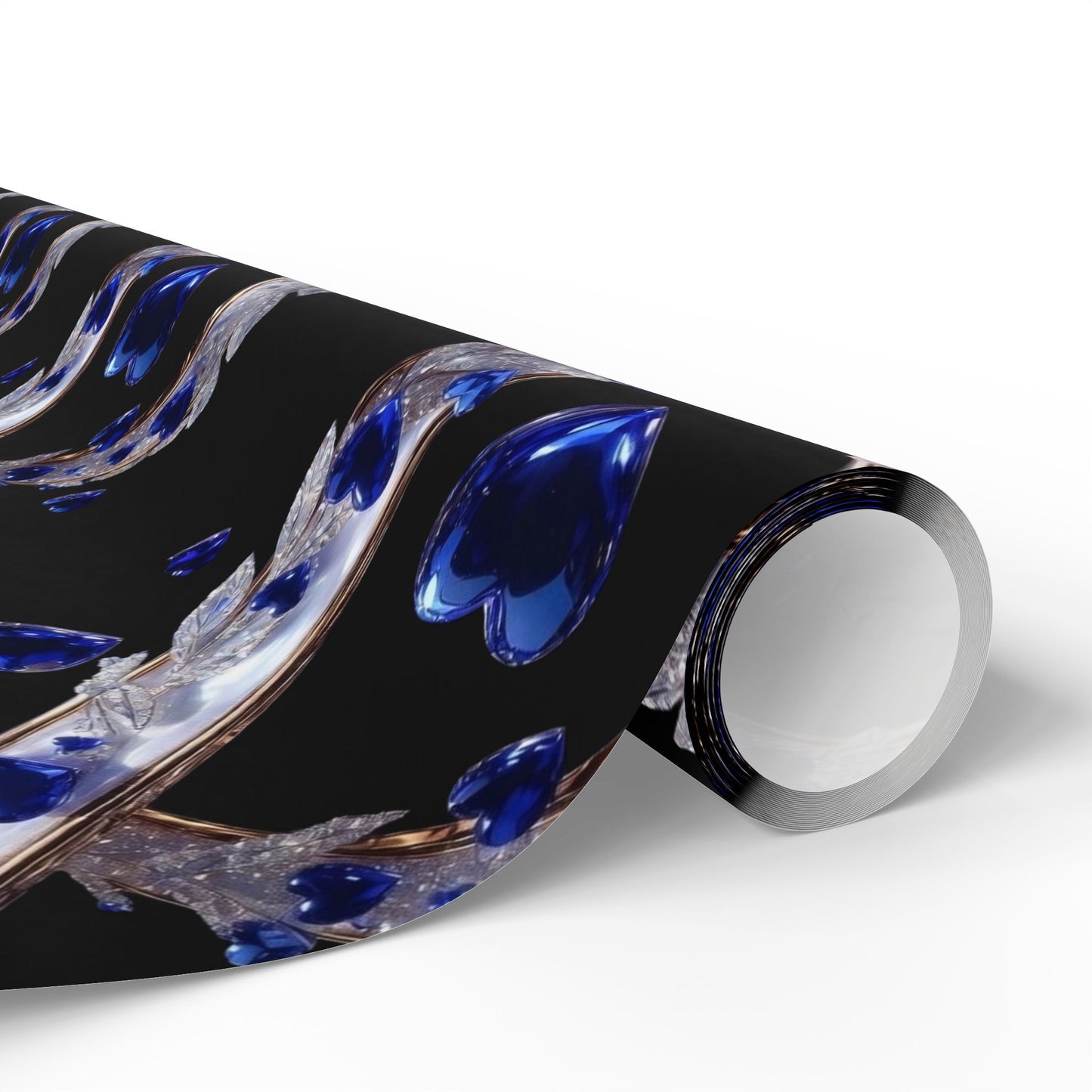 Phoenix Blue Glass Heart Wrapping Paper Roll — Elegant Romantic Gift Wrap