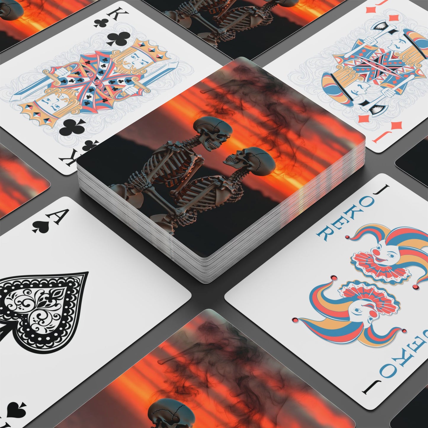 Phoenix Skeleton Sunset Poker Playing Cards — Skull Ace Spade Deck for Gamers
