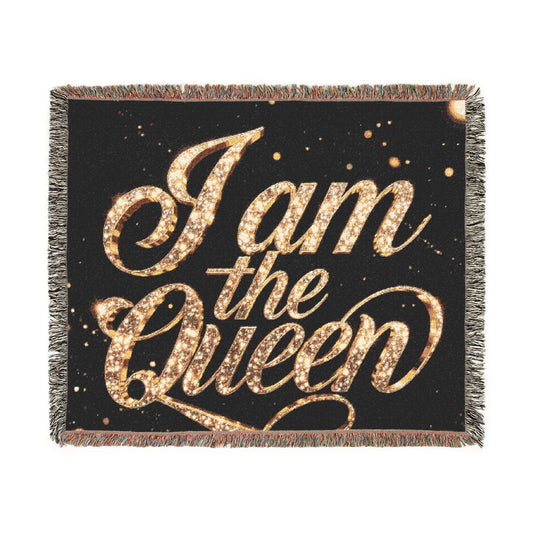 Phoenix "I Am the Queen" Woven Blanket — Glam Gold Script Throw for Women, Gift for Mom & Birthday