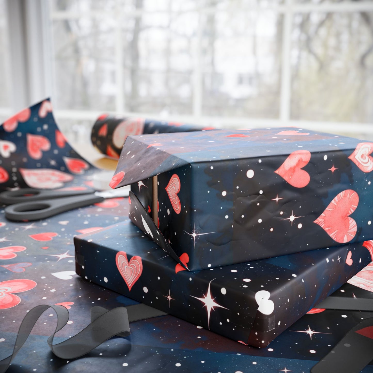 Phoenix Heart Constellation Wrapping Paper Roll — Romantic Galaxy Gift Wrap
