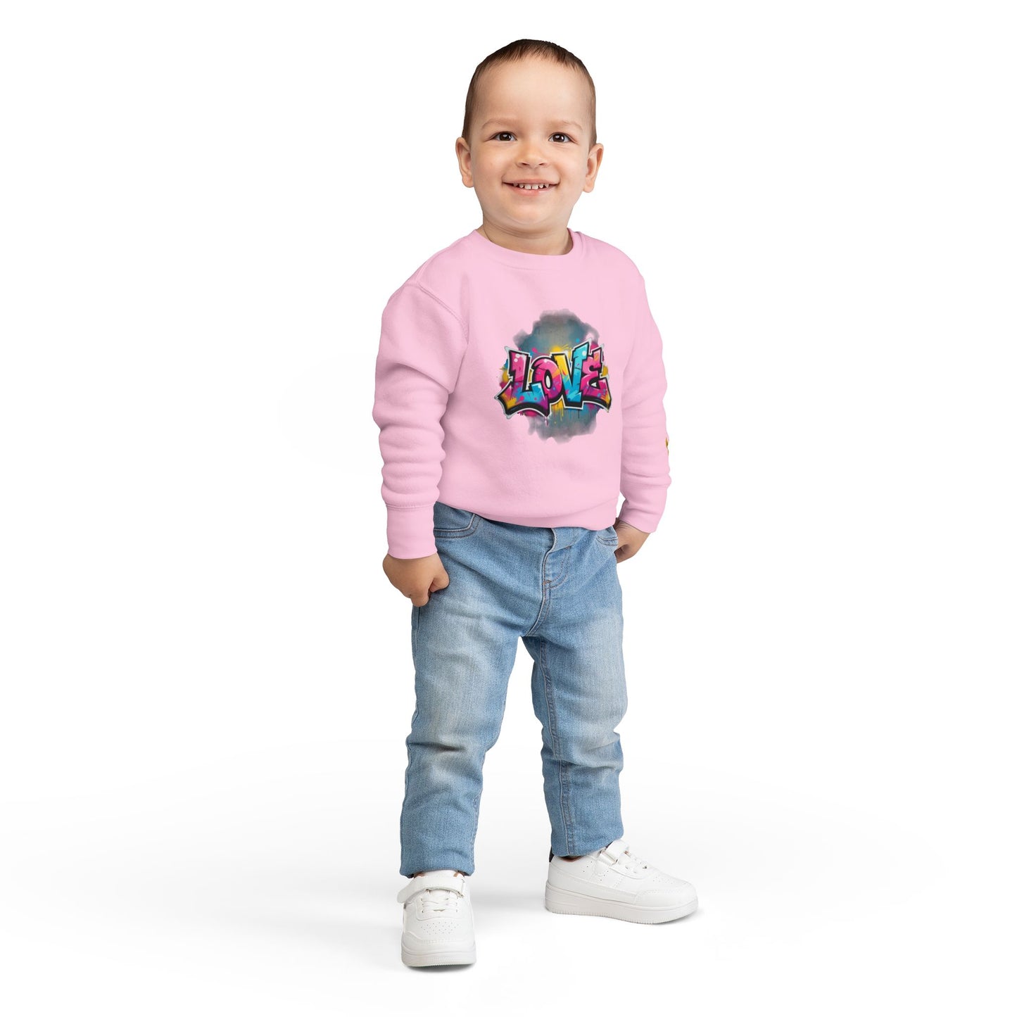Phoenix Toddler Sweatshirt - Colorful Graffiti "LOVE" Crewneck for Kids