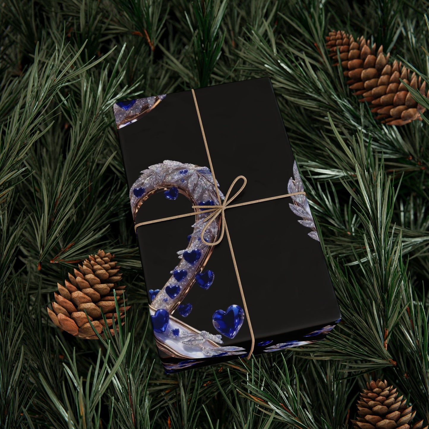 Phoenix Blue Glass Heart Wrapping Paper Roll — Elegant Romantic Gift Wrap