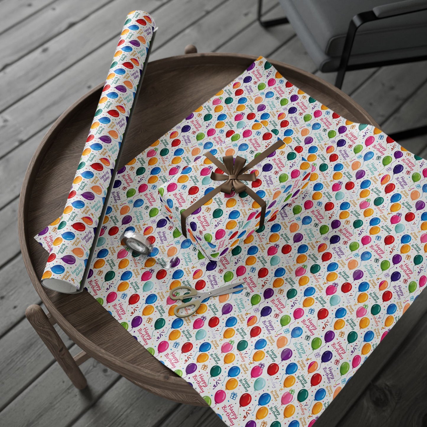 Phoenix Birthday Balloon Wrapping Paper Roll — Colorful 'Happy Birthday' Gift Wrap