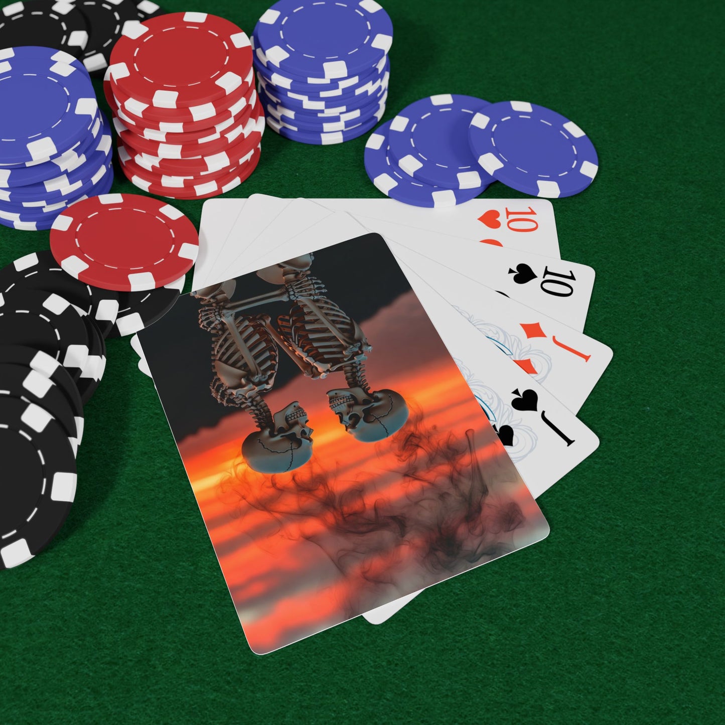 Phoenix Skeleton Sunset Poker Playing Cards — Skull Ace Spade Deck for Gamers